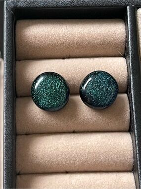 Sparkly Green Dichroic Glass Dot Earrings